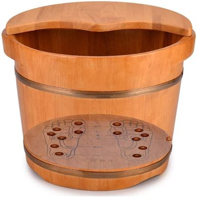 SLLSHG Pedicure Barrels,Solid Wood Natural Foot Spa Wooden Tub Household Sleep Improve Foot Spa Bath Massager (Color : 24cm Covered)