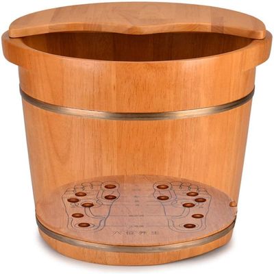 SLLSHG Pedicure Barrels,Solid Wood Natural Foot Spa Wooden Tub Household Sleep Improve Foot Spa Bath Massager (Color : 34cm Covered)
