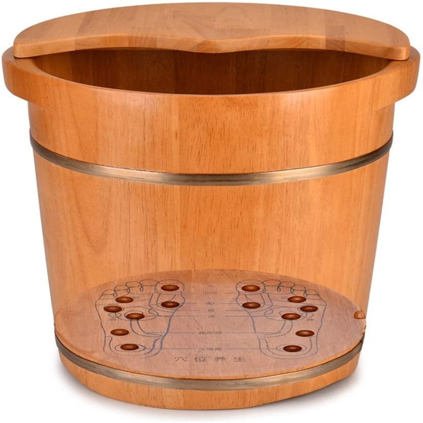 SLLSHG Pedicure Barrels,Solid Wood Natural Foot Spa Wooden Tub Household Sleep Improve Foot Spa Bath Massager (Color : 34cm Covered)