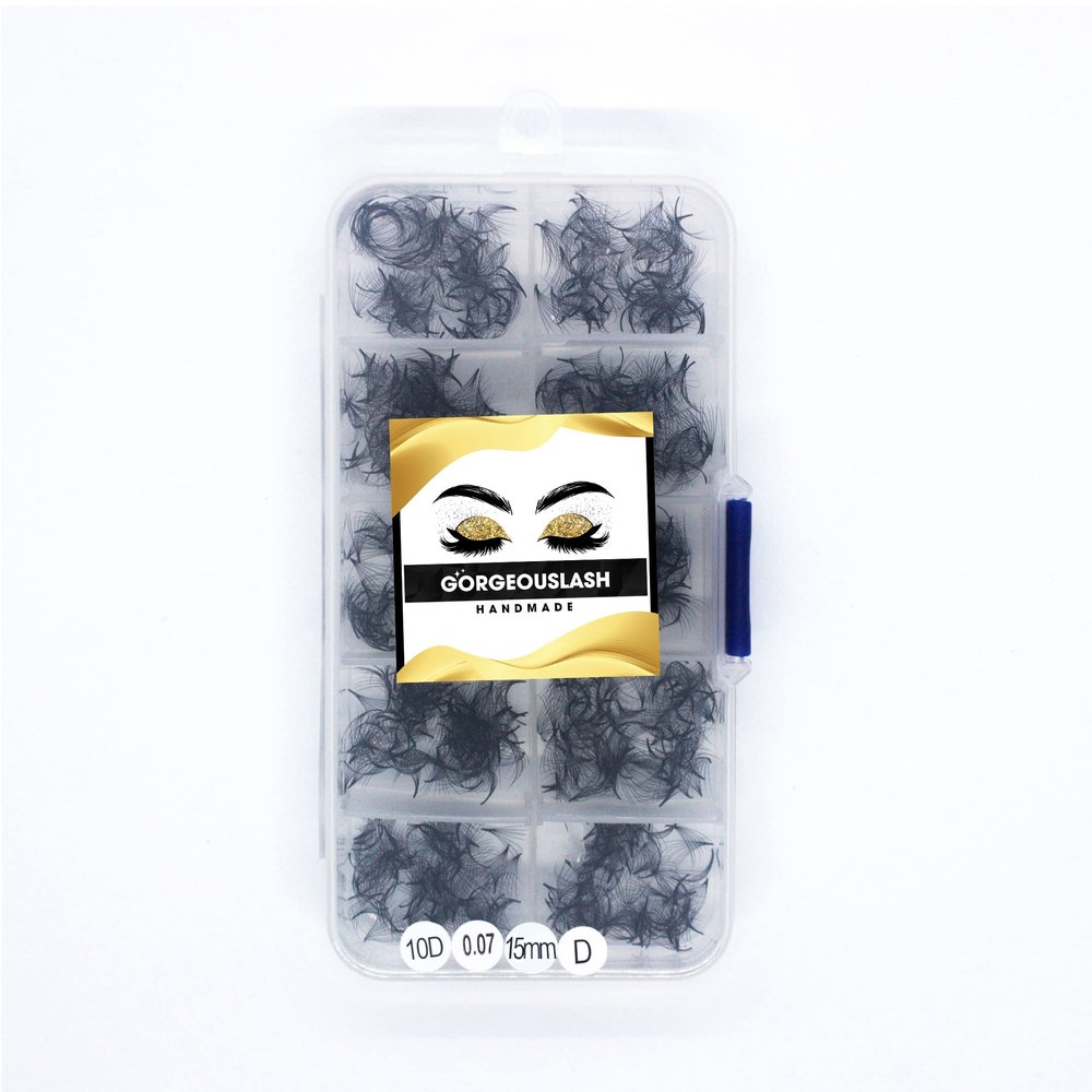 1000 Premade Lash Fans. 10D, 8D, 7D, 6D, 5D, 4D, 3D. Eyelash extensions, Handmade! (Curl D- 10D -1000 Fans, 15mm)