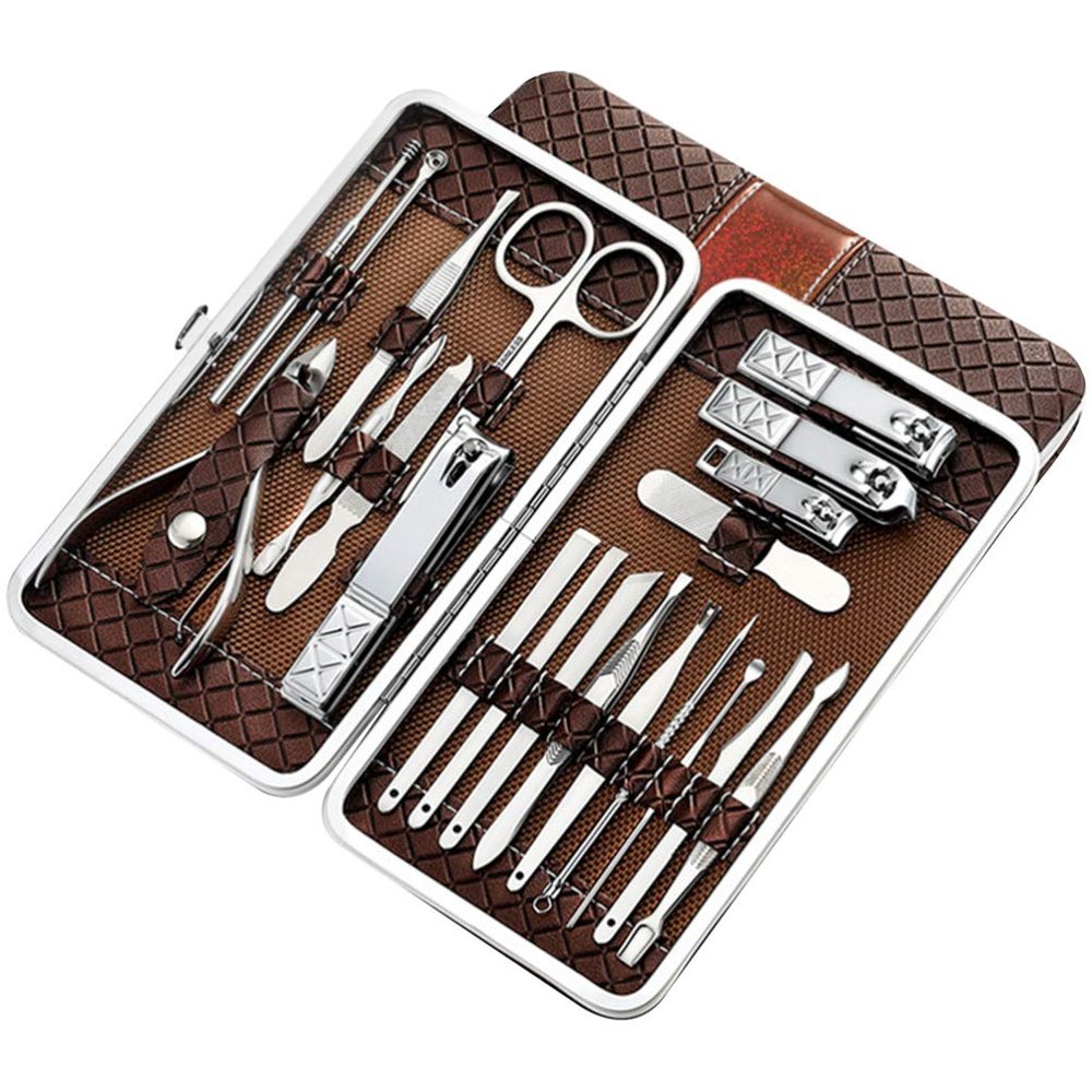 FOMIYES 21pcs Stainless Steel Nail Clipper and Trimmer Fingernails and Toenails Ergonomic Design for Easy Manicure and Pedicure Brown Nail Care Kit