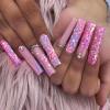 FRUJCDKI French Pressed Nail Long Coffin Fake Nails With Floral Sequin Design Acrylic Ballerina Fake Nail Glue With Shiny Rhinestones, Stick On Women's Nails view 1