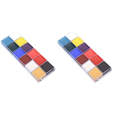 LALAFINA 2pcs 12 Face Paint for Boys and Girls 12 Colors Palette Face Body Paint Set Stencils Ideal for Halloween Parties