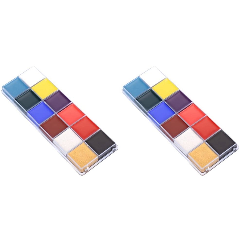 LALAFINA 2pcs 12 Face Paint for Boys and Girls 12 Colors Palette Face Body Paint Set Stencils Ideal for Halloween Parties