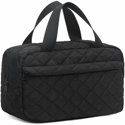 Makeup Bag for Women Girls Travel Cosmetic Tote Large Make Up Organizer Toiletry Bags Waterproof Zipper Pouch Purse Black-Quilted