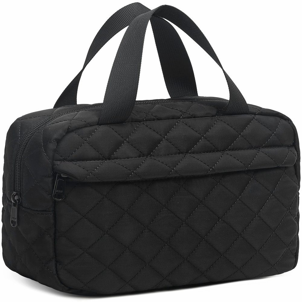 Makeup Bag for Women Girls Travel Cosmetic Tote Large Make Up Organizer Toiletry Bags Waterproof Zipper Pouch Purse Black-Quilted