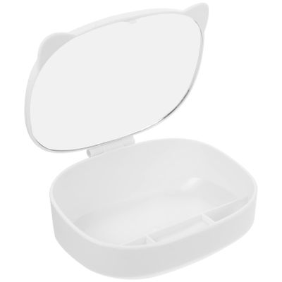 VOSAREA Tabletop Makeup Mirror Storage Box Multifunctional Cat Ear Design Compact Organizer for Cosmetics and Stationery for Women and Girls Special Occasions