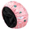Aquior Shower Cap,Extra Large Triple Layer Bathing Cap with Dry Hair Function for Women Microfiber Terry Cloth Silky Satin 100%% Waterproof Reusable Long Hair Bath Caps (Pink Flora) view 1