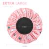 Aquior Shower Cap,Extra Large Triple Layer Bathing Cap with Dry Hair Function for Women Microfiber Terry Cloth Silky Satin 100%% Waterproof Reusable Long Hair Bath Caps (Pink Flora) view 2