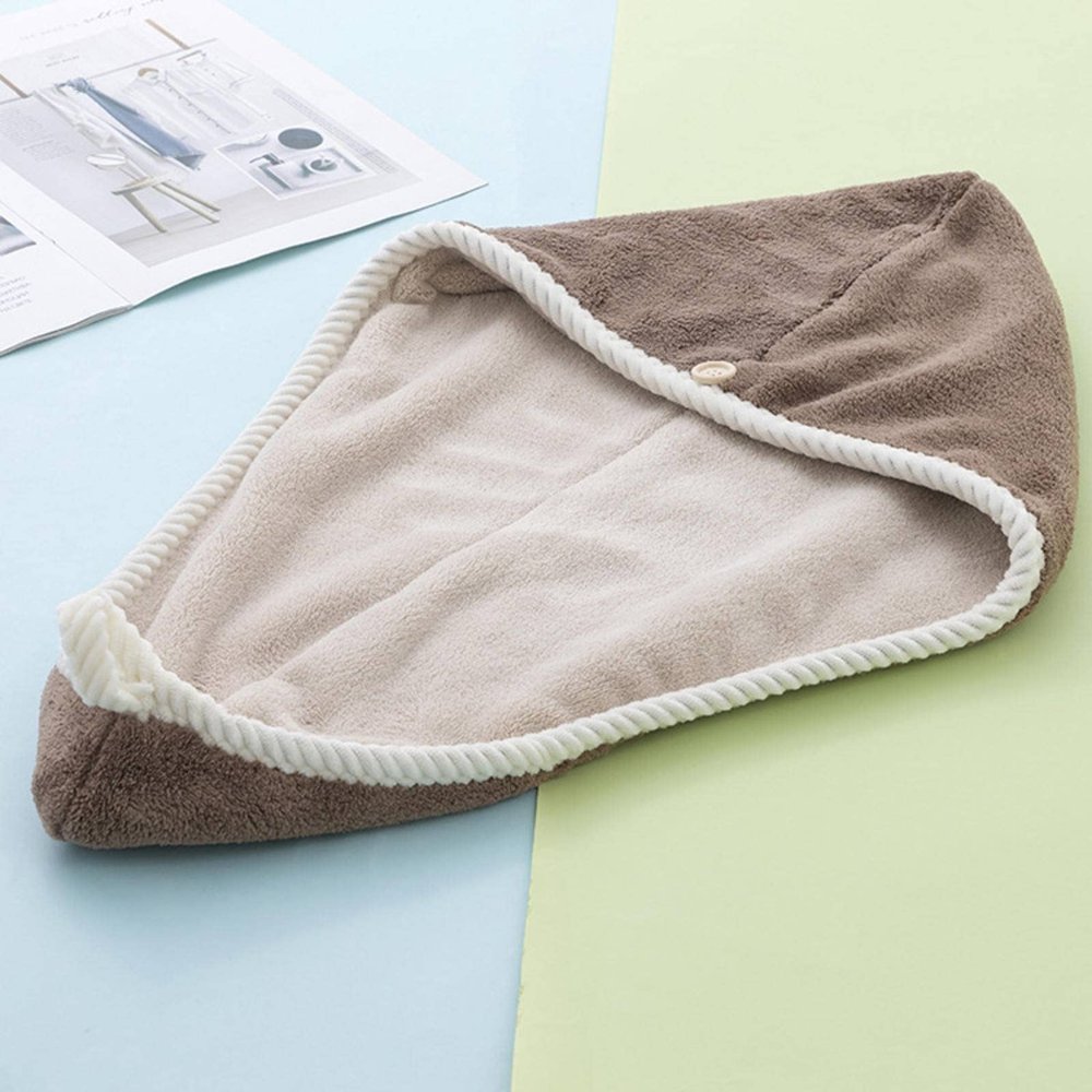 EXBERT Women's Hair-Drying Cap Coral Fleece Water-Absorbing Quick-Drying Towel Double Microfiber Head Hair Drying Towel