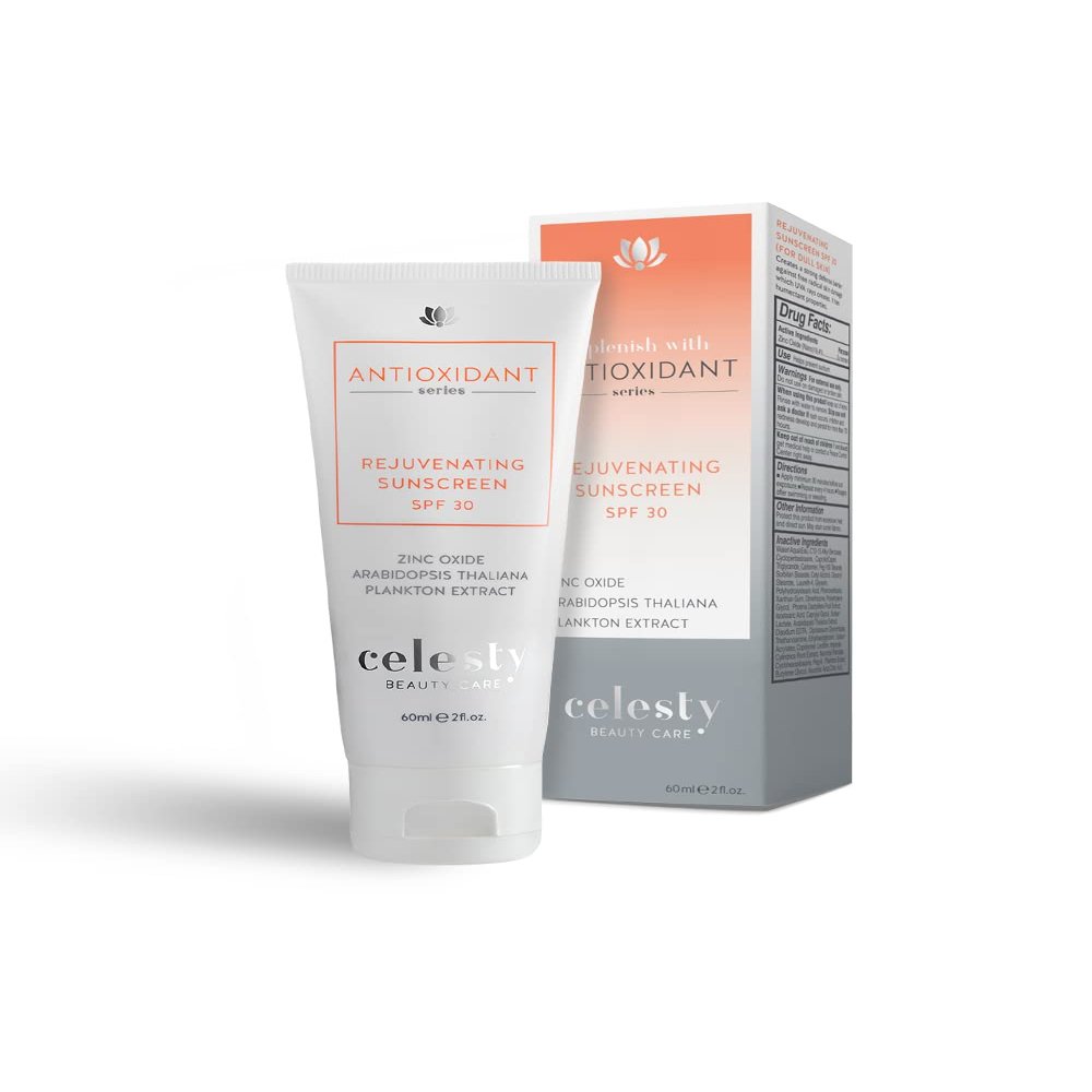 Celesty Beauty AntiAging Sunscreen SPF30 Ocean Based Extract Cream Sunburn & Aging Defense, Broad Spectrum Lightweight, Moisturizing Mineral Sunblocker, Antioxidant Face Large 2 Fl Oz Sunscreen.