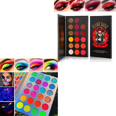 Afflano 2 Pcs Makeup Palettes Eyeshadow Red Shade 18 Colors + Neon Glow In Dark Eye shadow Palette 24 Colors, Highly Pigmented True Red Eye Shadow Blending Neon Powder Velvet Texture Eye Shadow Kit