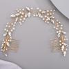 Chargances Bridal Pearl Crystal Hair Vine Comb Wedding Gold Long Headband Hair Comb Fashion Handmade Headpiece Bridal Hair Accessories for Wedding Prom Flower Girl (Gold) view 1