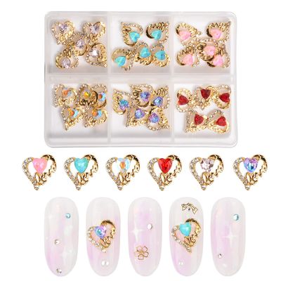3D Heart Shaped Diamond Nail Charms Valentines Day Love Nail Rhinestones Nail Crystal Gems Nail Studs Gold Alloy Big Diamond Stone 30 Pieces for DIY Nail Jewelry Making Crafts Manicure (Mix Color)