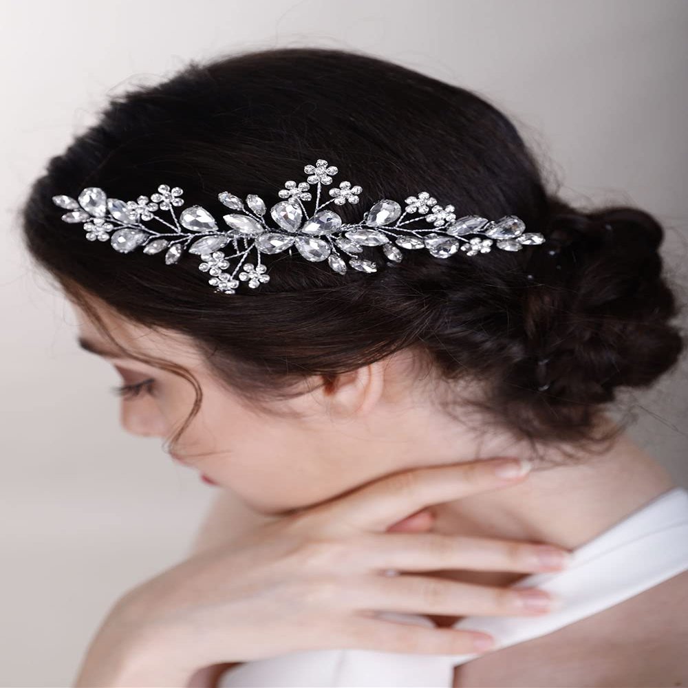 Chargances Handmade Crystal Gemstone Hair Side Comb with Rhinestone Headpiece - Rose Gold for Prom, Flower Girl or Wedding