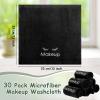 Vabean 30 Pcs Microfiber Black Makeup Washcloths for Face 13 x 13 Inches Makeup Remover Towels Reusable Absorbent Removers Face Wash Cloth with Embroidery for Women view 2
