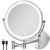 8.5 Inch Rechargeable Wall Mounted Lighted Makeup Mirror, Double-Sided 1X/10X LED Magnifying Vanity Mirror with Lights, 3 Color Lights Touch Screen Dimmable 360Swivel 18 Inch Extendable - Chrome view 1