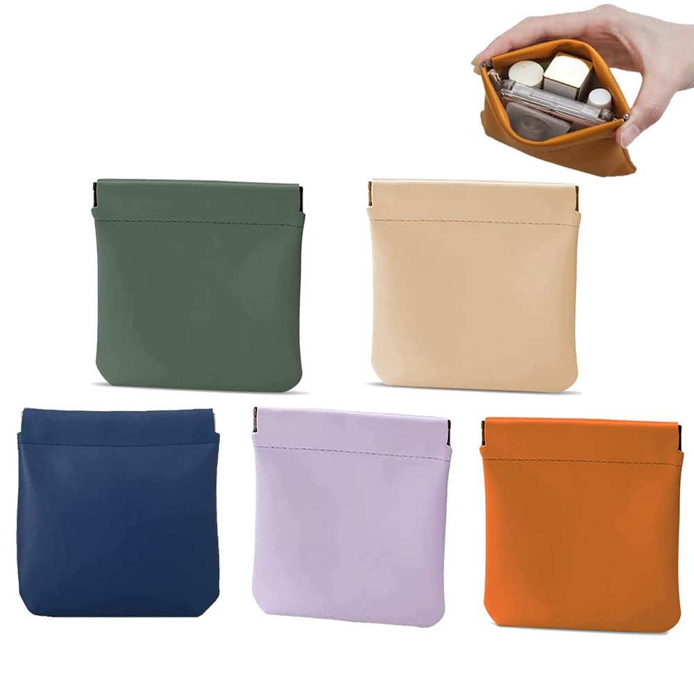 5/10Pcs Pocket Cosmetic Bag, Lambskin Pocket Cosmetic Bag,Portable Self-Closing Mini Storage Bag (5Pcs-E)