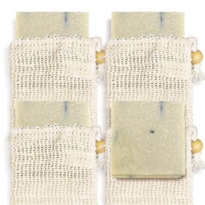 Age of Sage Natural Soap Bar w/ Sisal Bag, Vegan Artisan Soap Bar Set for Women, Body Soap in Bar Soap Pouch, Natural Bath Soaps w/ Essential Oils, 4 Plain Body Soap Bars, Cedarwood Tea Tree