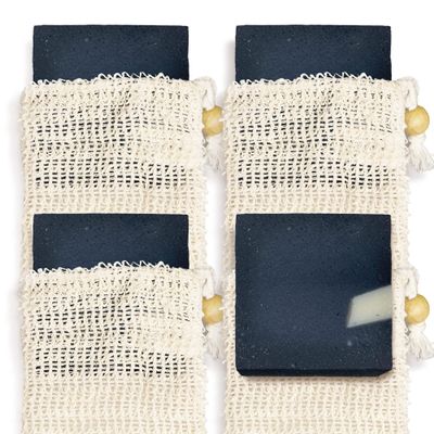 Age of Sage Natural Soap Bar w/ Sisal Bag, Vegan Artisan Soap Bar Set for Men, Body Soap in Bar Soap Pouch, Natural Bath Soaps w/ Essential Oils, 4 Plain Body Soap Bars, Charcoal Aloe
