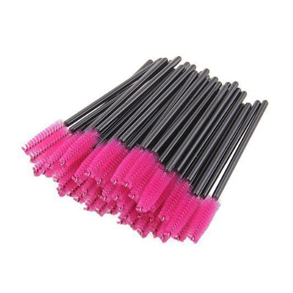 LALAFINA 100pcs Rose Red Disposable Eyelash Brushes Professional Mascara Wands for Makeup Application for Salon Home Use Easy to Separate Apply Mascara Flexible Brush Head