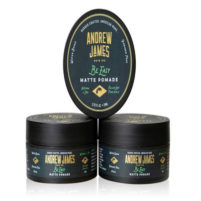 ANDREW JAMES Matte Pomade 3-Pack | Be Easy | 2.75 Ounce Each| Strong Hold | Matte Finish | Natural Look | Provides A Fuller Look | Easy To Wash Out | Made In the USA