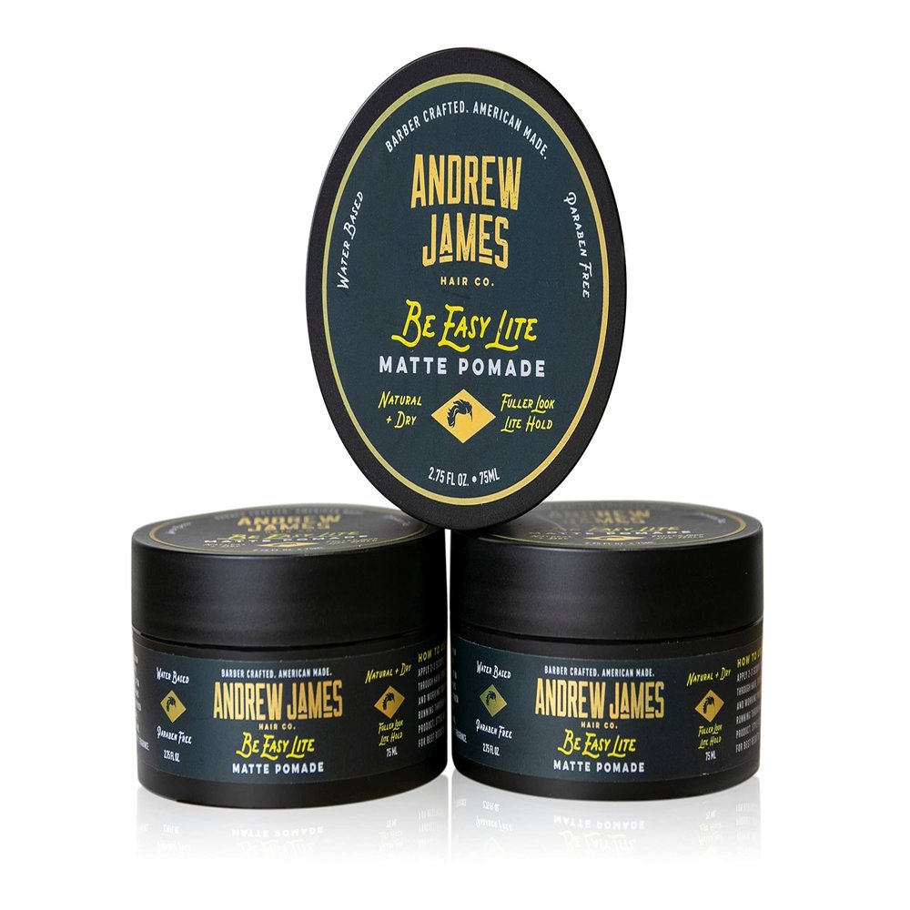 ANDREW JAMES Matte Pomade 3-Pack | BE EASY LITE | Natural Matte Look | Medium Hold | Sulfate Free | Fuller Look For Your Hair | Travel Friendly | Made For Men And Women | 2.75 Ounce Each