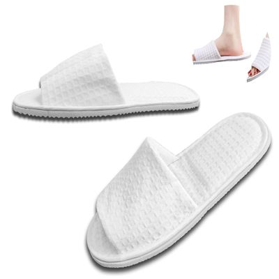 Fineget Spa Slippers for Guests Men Women Hotel Indoor House Non-Disposable Travel White Waffle Open Toe Breathable Slippers 4 Pairs