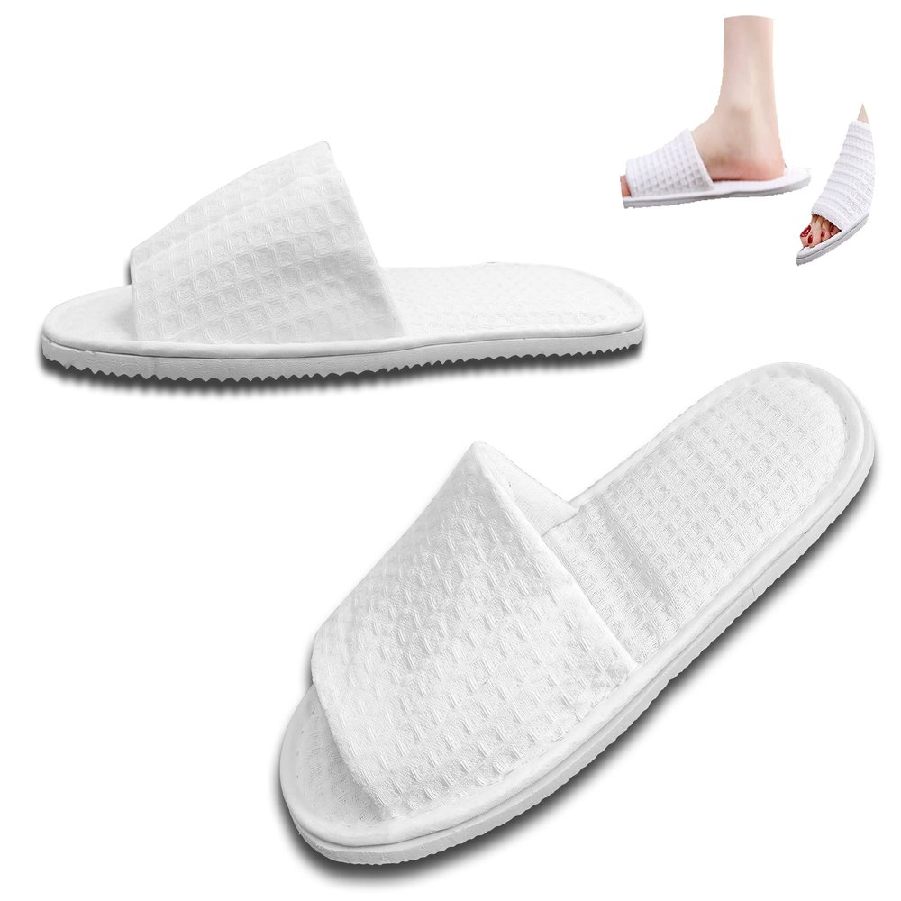 Fineget Spa Slippers for Guests Men Women Hotel Indoor House Non-Disposable Travel White Waffle Open Toe Breathable Slippers 4 Pairs