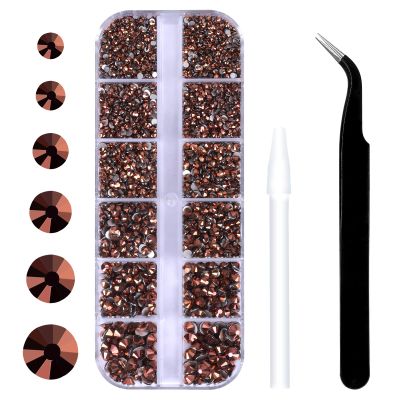 3792 Pcs Gold Rose Flatback Rhinestones Set for Nail, Art, Crafts, Makeup, Tumblers Glitter Round with Tweezers and Picking Pen(SS6~SS20)