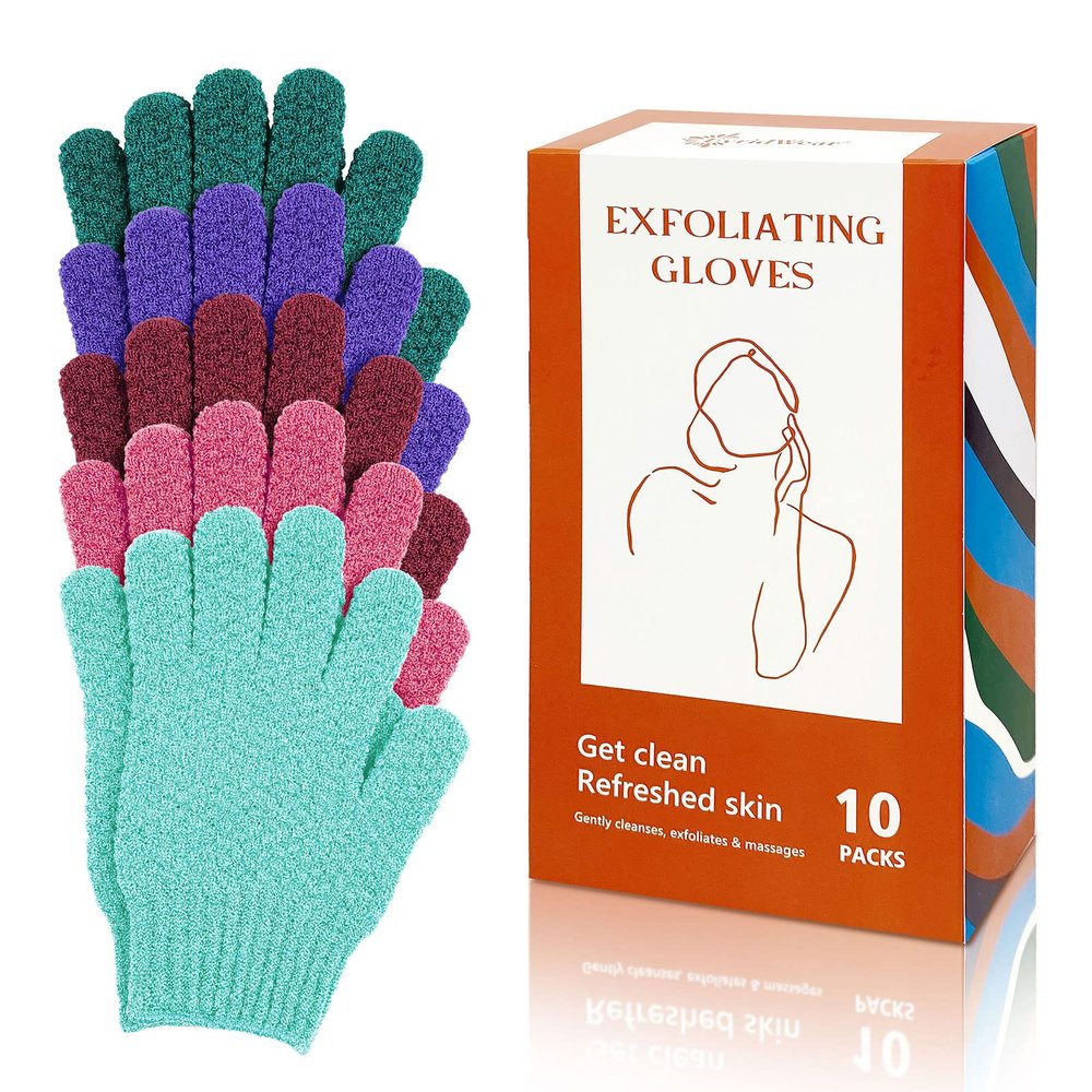 Evridwear Exfoliating Dual Texture Bath Gloves for Shower, Spa, Massage and Body Scrubs, Dead Skin Cell Remover, with Hanging Loop Heavy(5 Pairs Gift Set for Women)