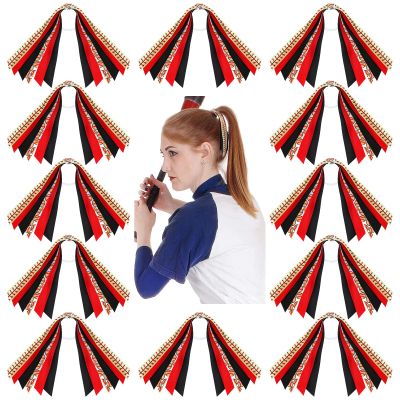 Kajaia 12 Pcs Softball Hair Ties Cheer Scrunchies Baseball Gifts Ribbon Ponytail Holder Streamer Elastics Cheerleader Accessories for Teen Girls School Sports Day Decor Women Player Teams(Yellow)