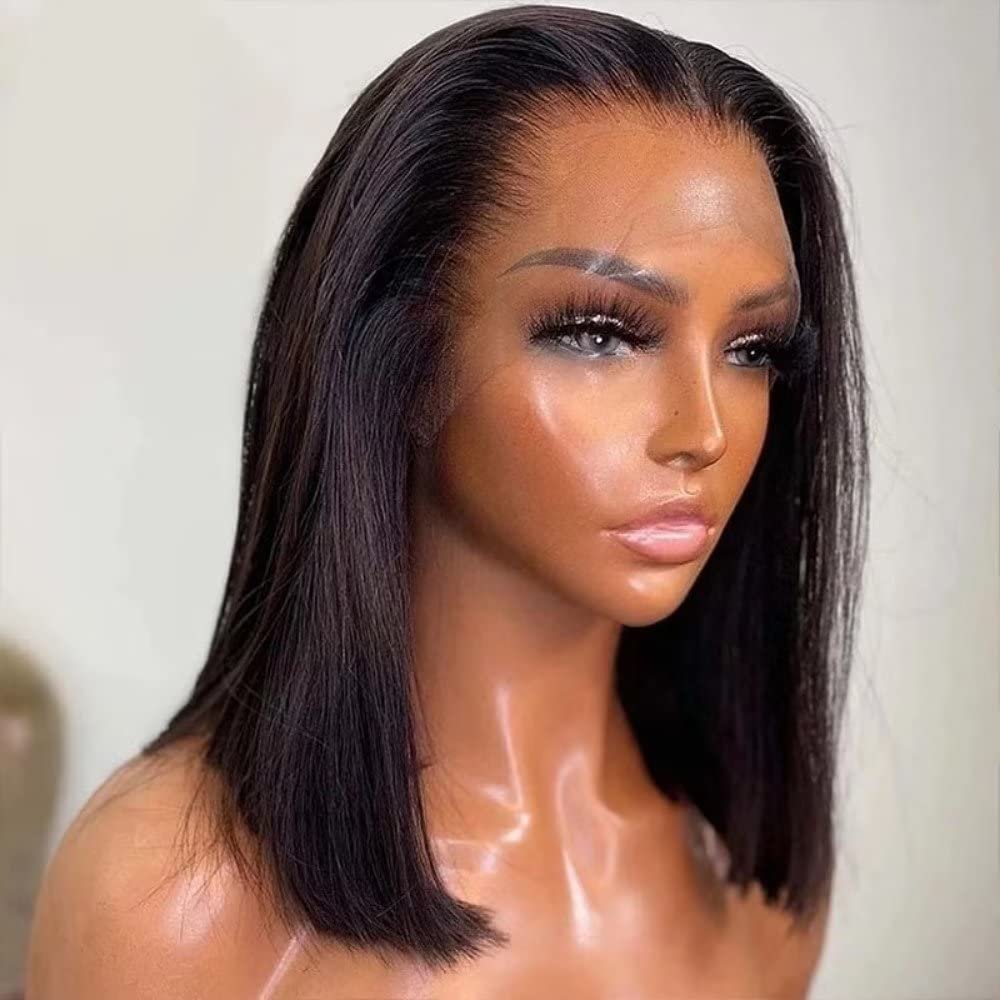 13x6 HD Transparent Invisible Lace Front Human Hair Wig Short Bob Straight Brazilian Virgin Hair Glueless Wigs for Women Short Bob Human Hair 150% Density Pre Plucked with Bleached Knots Remy Hair 16inch