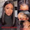13x6 HD Transparent Invisible Lace Front Human Hair Wig Short Bob Straight Brazilian Virgin Hair Glueless Wigs for Women Short Bob Human Hair 150% Density Pre Plucked with Bleached Knots Remy Hair 16inch view 3
