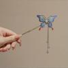 2 Pcs Vintage Fancy Blue Butterfly Tassels Hair Sticks Fashion Metal Hair Pins Stick Bun Chopsticks Hair Accessories For Women Bun view 1