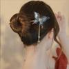2 Pcs Vintage Fancy Blue Butterfly Tassels Hair Sticks Fashion Metal Hair Pins Stick Bun Chopsticks Hair Accessories For Women Bun view 2