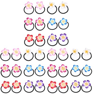 LALAFINA 36Pcs Plumeria Hair Ties Hawaiian Flower Hair Ropes Assorted Colors Beach Flower Headpieces for Women and Girls