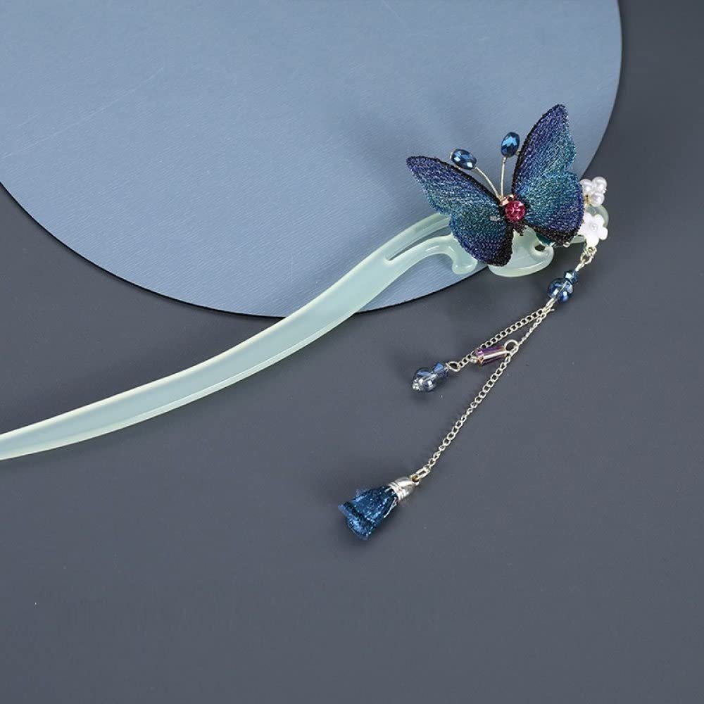 Classical Fringed Butterfly Acrylic Hair Pins Stick Women Hair Chopsticks For Buns Chignon Hanfu Hair Accessories For Women Hair Stick