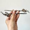 2 Pcs Vintage Camellia Hair Sticks Fashion Metal Hair Pins Stick Bun Chopsticks Hair Accessories For Women Bun Silver Black With Gift Box view 2