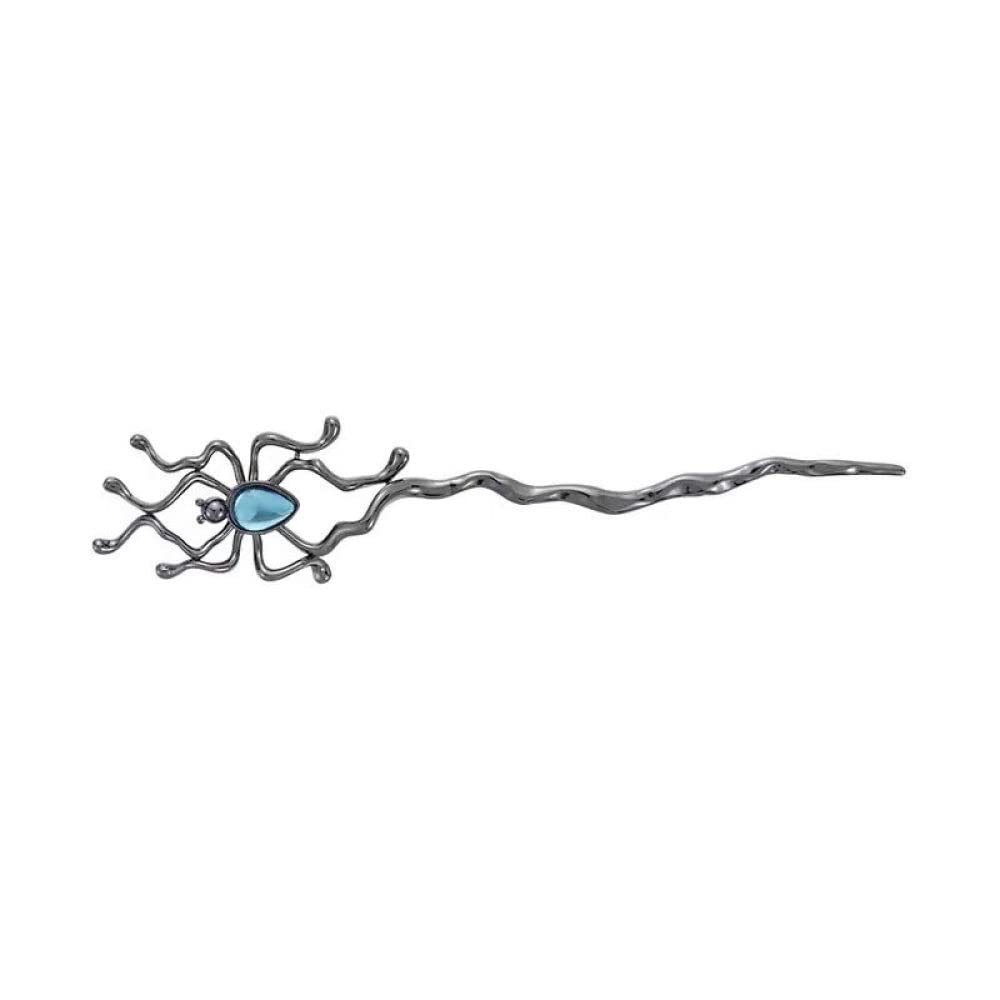 2 Pcs Dark Wind Moonstone Spider Hair Sticks Fashion Metal Hair Pins Stick Bun Chopsticks Hair Accessories For Women Bun Argent