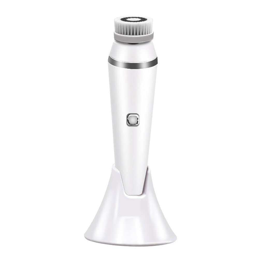 XARONF Electric Facial Cleansing Brush with 4 Replaceable Face Scrub Brush Heads, Waterproof Cleanser Remove Dirt, Oil, Makeup Residue, USB Rechargeable Facial Exfoliator, White (Color : White)
