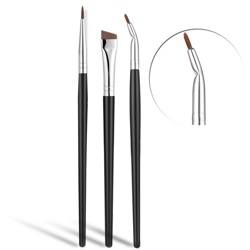 Eyeliner Brushes Set,JASSINS Fine Angled Eyeliner Brushes,Precision Gel Eye Liner Ultra Fine Bent Makeup Brush For Newbies and salon3PCS
