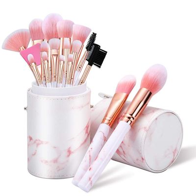 Makeup Brushes Set DUAIU 16PCS Marble Make up Brushes Foundation Eyeshadow Concealer Eyebrow Blush Face Mask Brush Set With Gift Box Make Up ToolPink)