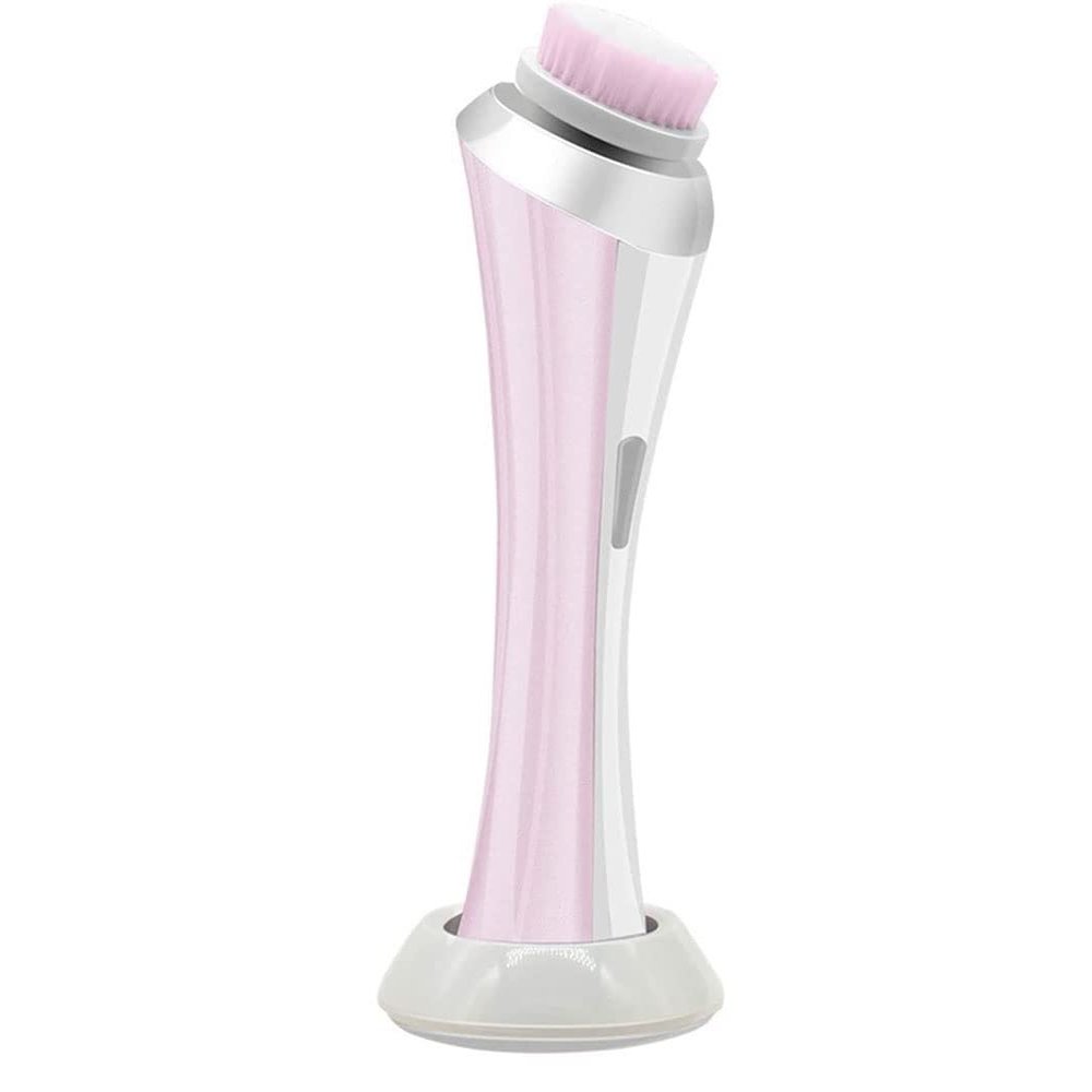 XARONF Electric Facial Cleansing Brush with 4 Replaceable Face Scrub Brush Heads, Waterproof Cleanser Remove Dirt, Oil, Makeup Residue, USB Rechargeable (Color : Pink)