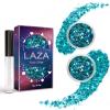 Laza Body Glitter, 2 Jars Holographic Chunky Sequins with Glitter Glue Perfect for Women Eyeshadow Makeup Face Paint Festival Rave Outfits Hair Accessories Carnival Party Costumes - Cyan Blue view 1