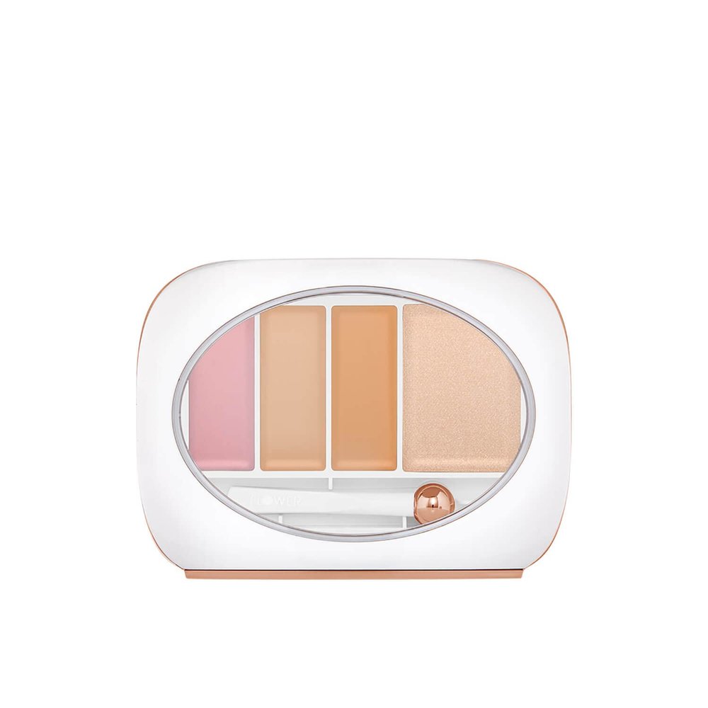 FLOWER BEAUTY Red Carpet Secret Eye Bright Concealer Palette - Brightens + Conceal Undereyes - Cooling Wand to Depuff Eyes - Light