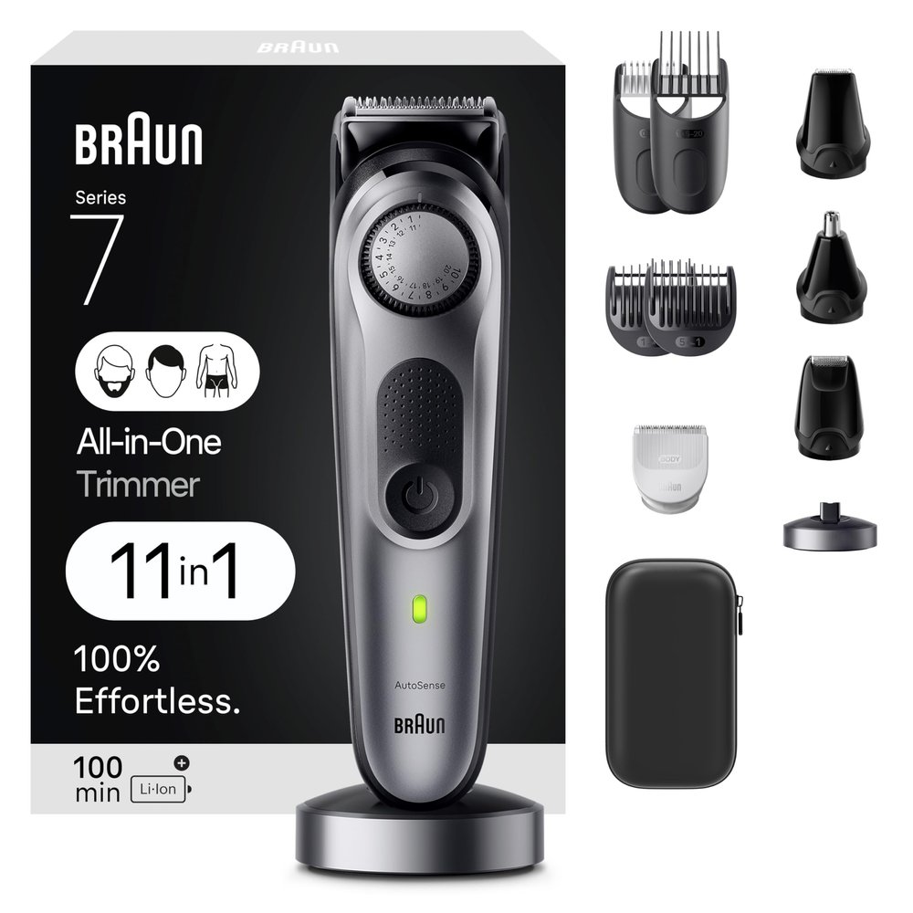 Braun All-in-One Men's Shaving Kit Series 7 7420, 11-in-1 Beard, Face, Nose, Ear Trimmer, Hair Clippers, Body Groomer and Manscaping, Holiday Gifts for Men