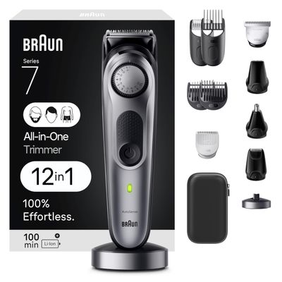 Braun All-in-One Men's Shaving Kit Series 7 7440, 12-in-1 Beard, Face, Nose, Ear Trimmer, Hair Clippers, Body Groomer and Manscaping + Travel Case + Charging Stand, Holiday Gifts for Men