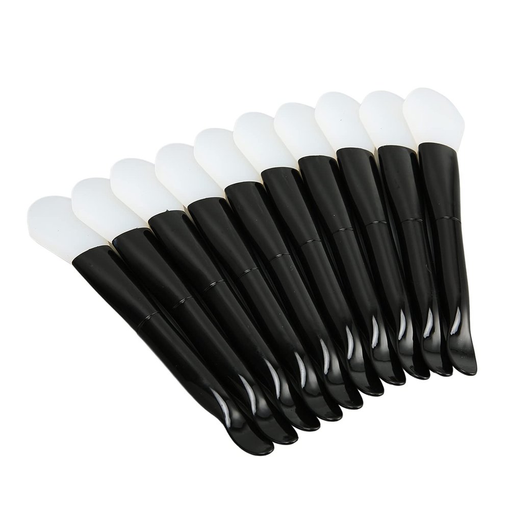 10PCS Mask Applicator Brush, Mud Mask Applicator Tool with Spoon, Dual-Sided Soft Silicone Reusable Face Mask Brush for Women Girls Black Handle