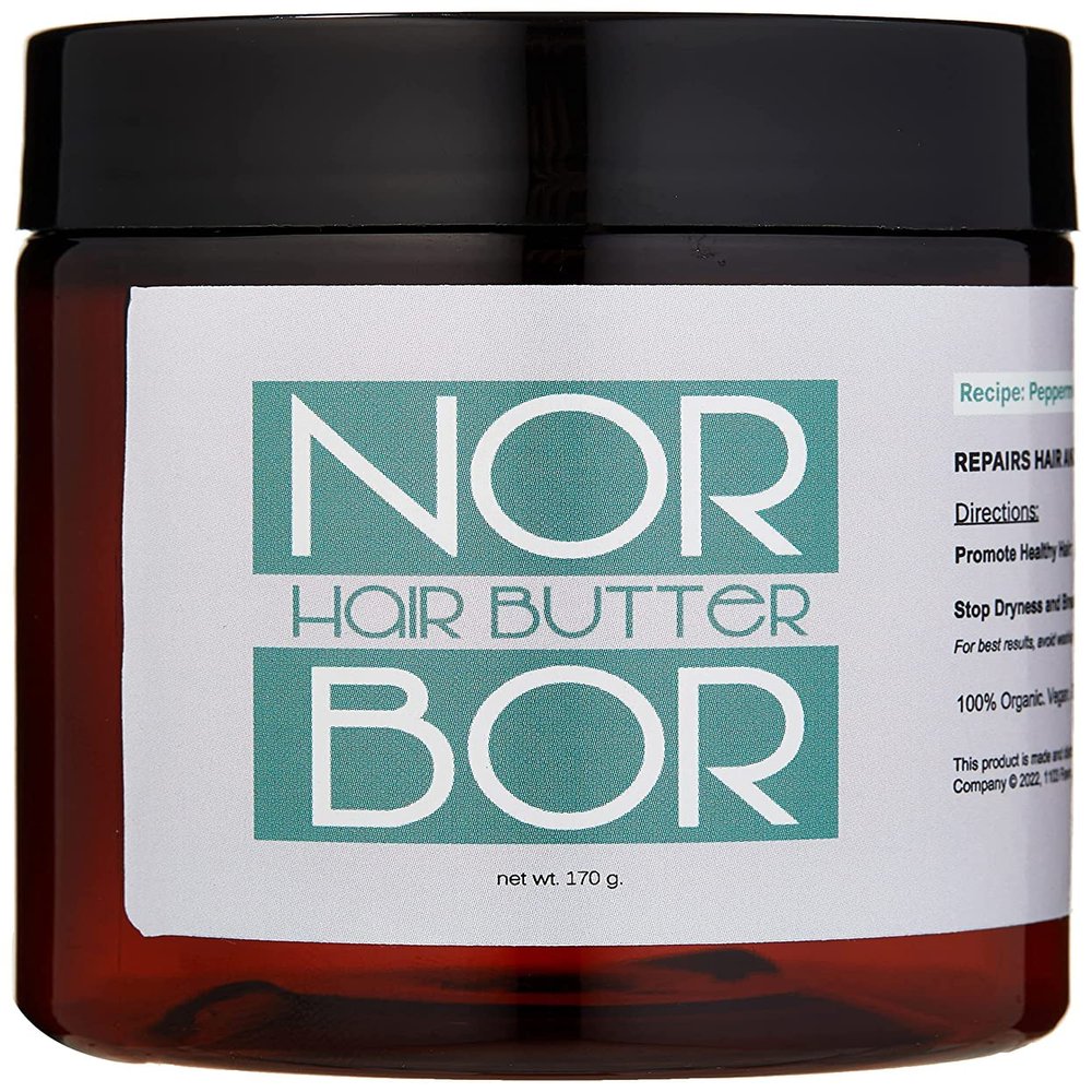 Luna Park Norbor Beauty Organic Hair Butter; treats damaged scalp, and thinning hair; prevents frizz, and promotes hair growth (8 oz Mint Scent)